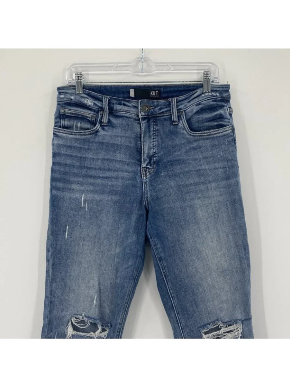 KUT From The Kloth Size 8 Blue Rachel High Rise Mom Jeans Cropped Distressed